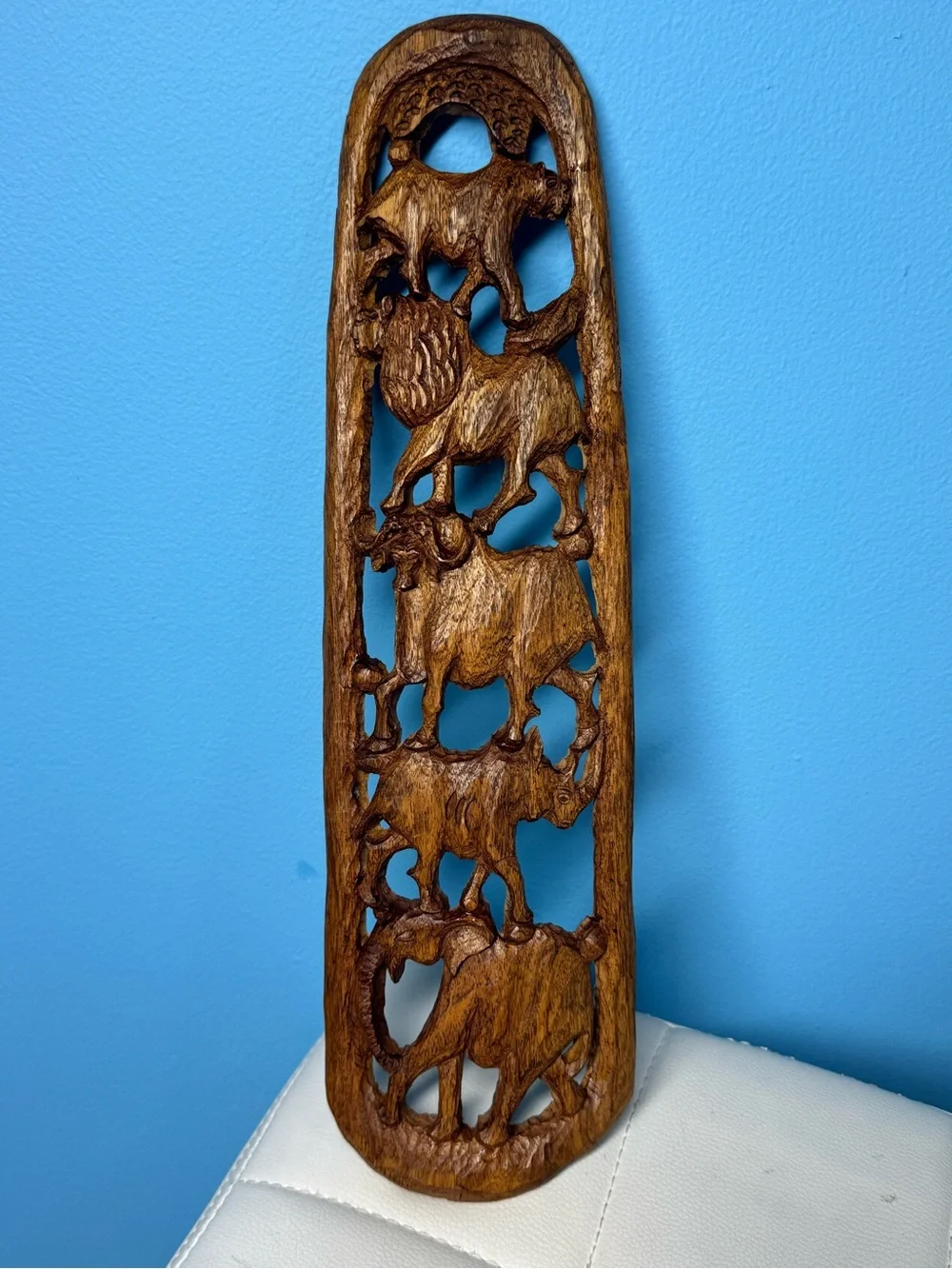 Hand-Carved Wooden African Big Five Wildlife Relief Wall Panel